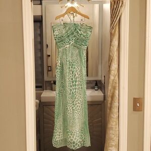 💚Laundry Silk Halter Dress💚Animal Leopard Print💚Ruffles Layers💚Chic Boho💚 0